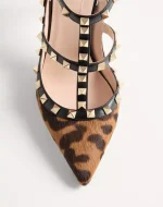 Valentino Rockstud Pumps With Straps In Pony-Effect Calfskin 100Mm - Image 3